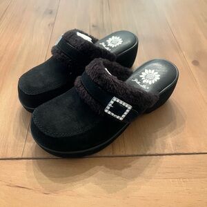 Yellow Box black suede clogs, size 7